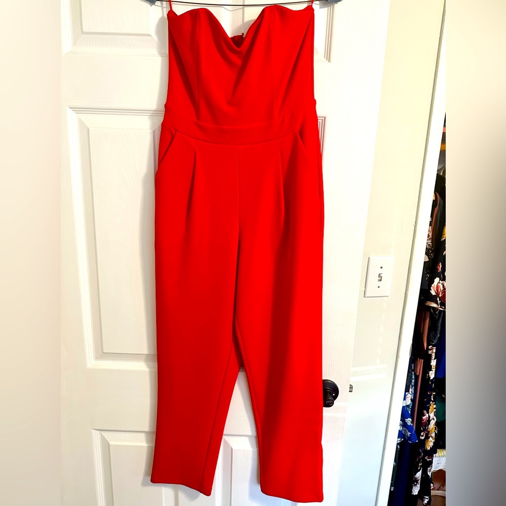 Express red strapless jumpsuit